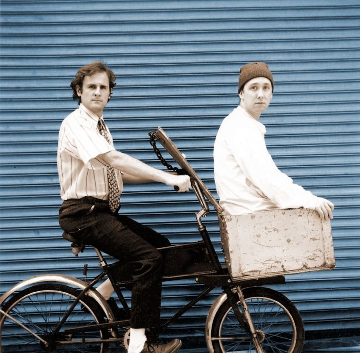 Chris Kauffman (in the basket), here with his CABARET TERRARIUM partner Rich Harrington.  Pic by Josh Carter.